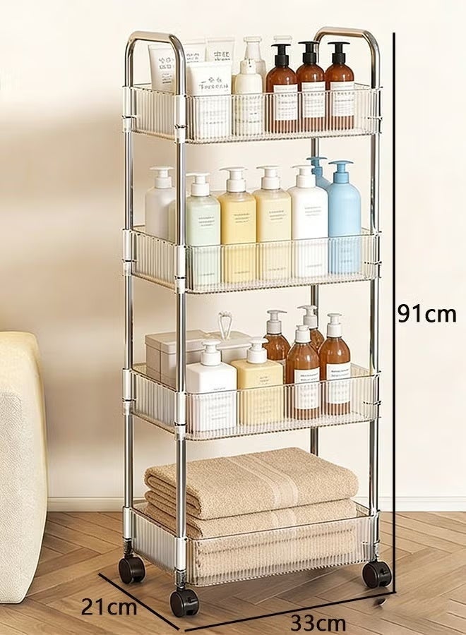 SILADEFU Bathroom Organizer, Clear Tier Rolling Trolley Rack with Handles, Multi-Functional Mobile Storage Cart on Wheels for Bathroom, Kitchen, Living Room, Laundry Room, Office - Image 4