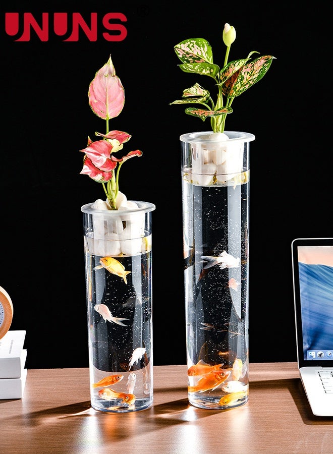UNUNS Fish Tank,2pcs Acrylic Fish Tank with Hydroponic Planter Basket,Desktop Ecological Tank,Straight Fish Tank for Office and Home Desk Decoration Display,10x30cm - Image 4