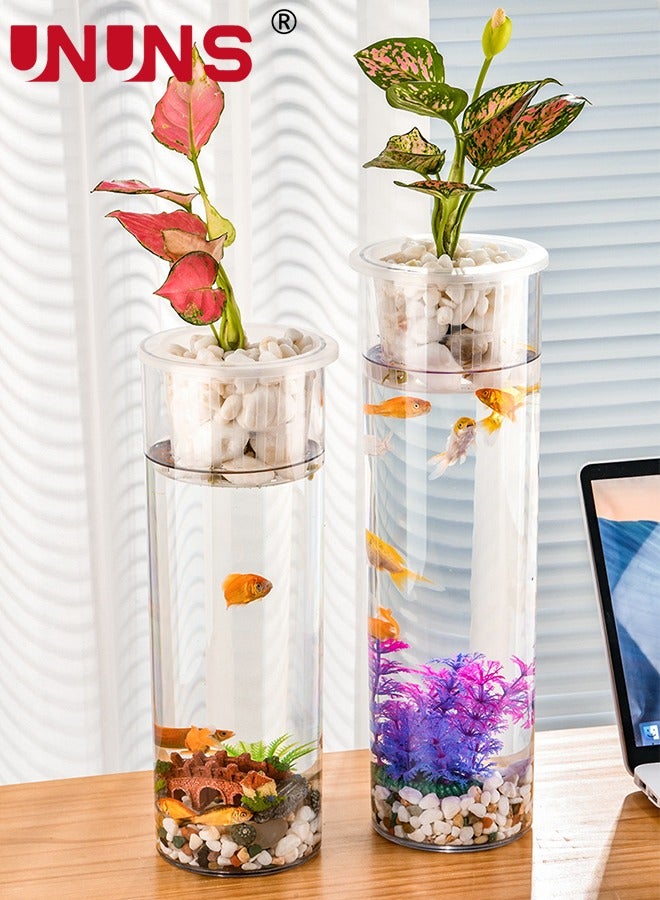 UNUNS Fish Tank,2pcs Acrylic Fish Tank with Hydroponic Planter Basket,Desktop Ecological Tank,Straight Fish Tank for Office and Home Desk Decoration Display,10x30cm - Image 1