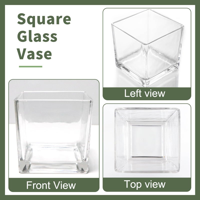 PINIWON 6 Pack Square Glass Vases 5 x 5 x 5 Inch, Clear Cube Flower Vases for Centerpieces, Candle Holders for Wedding Party Home Decor - Image 3