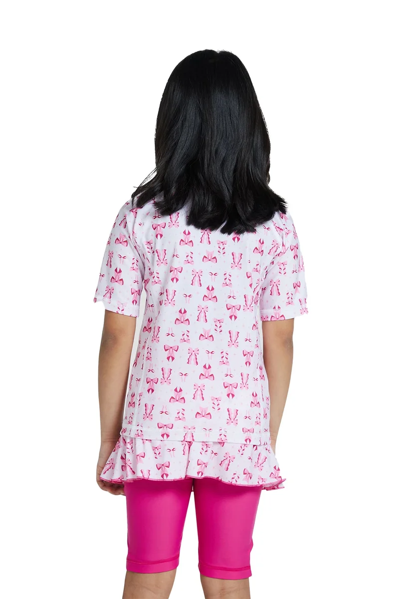 كويجا صن وير COEGA Girls Kids Rashguard Short Sleeve - Pink Bows
