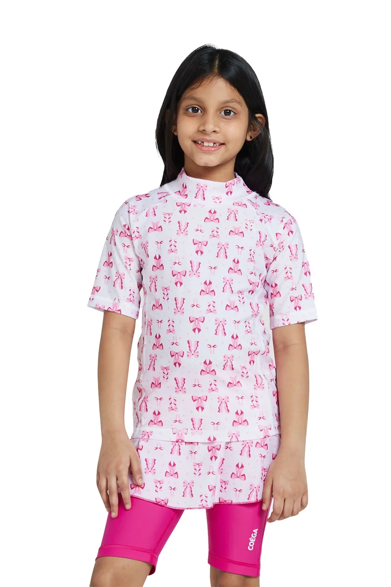 كويجا صن وير COEGA Girls Kids Rashguard Short Sleeve - Pink Bows