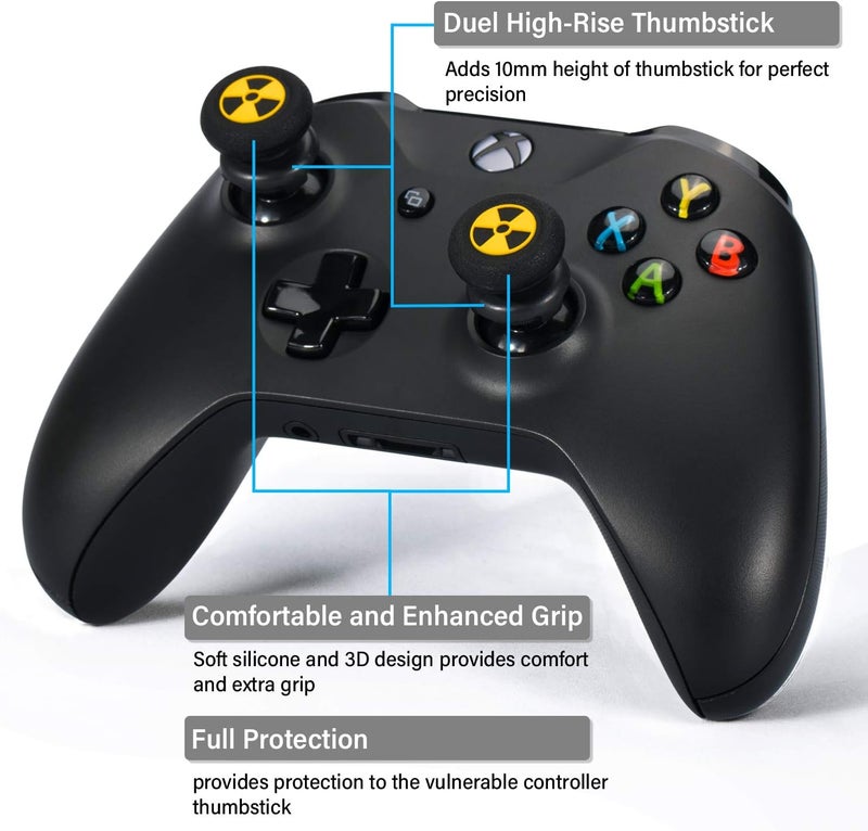 PlayRealm FPS Thumbstick Extender & 3D Texture Rubber Silicone Grip Cover 2 Sets for Xbox Series X/S & Xbox One Controller(Radiation Black) - Image 2