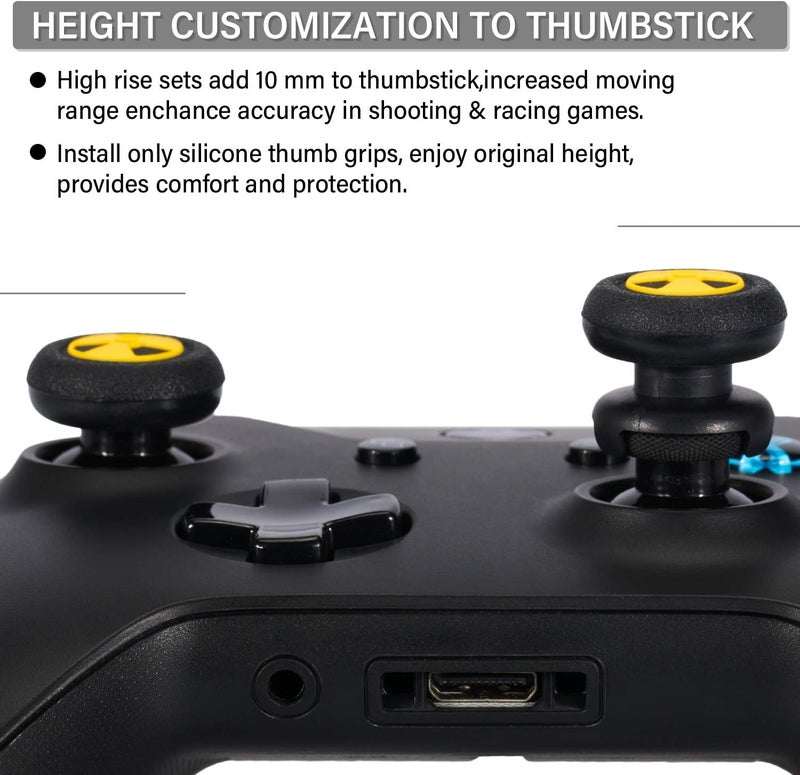 PlayRealm FPS Thumbstick Extender & 3D Texture Rubber Silicone Grip Cover 2 Sets for Xbox Series X/S & Xbox One Controller(Radiation Black) - Image 4