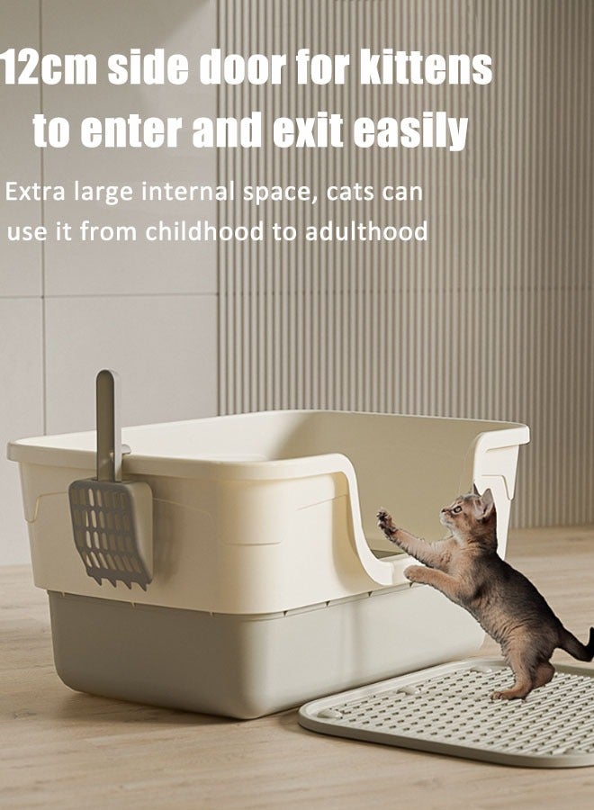 Cat Litter Tray Box,Litter Box with High Side,Anti-Splashing Cats Litters Pan,Kitten Toilet with Litter Sifting Scoop,with Free Scoop Kitten High Side Large Cat Litter Tray for Big & Multiple Cats, Easy Cleaning Kitty Litter Box Anti-Leakage, Including Scoop - Image 3