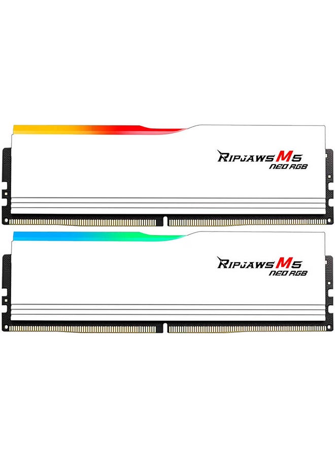 جي.سكيل مجموعة ذاكرة سطح المكتب DDR5 ثنائية القناة من سلسلة M5 Neo RGB من Ripjaws بسعة 32 جيجابايت (2x16 جيجابايت)، سرعة ذاكرة 6000 ميجابايت/ثانية، زمن انتقال CL36-48-48-96، AMD EXPO، جهد 1.25 فولت، أبيض | F5-6000J3648D16GX2-RM5NRW  - Image 3