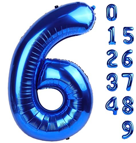 Mluchee 6 Balloon Number 40 Inch 6 7 Birthday Decorations 6 Year Old Birthday Balloon for Boy Girl Navy Blue 16 26 60 65 Numbers Balloons Birthday Party - Image 1