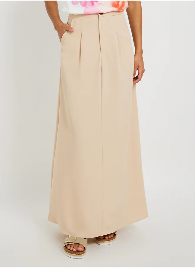 ستايلي Solid Pleated A-Line Maxi Skirt