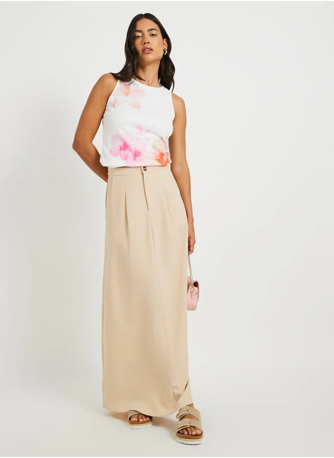 ستايلي Solid Pleated A-Line Maxi Skirt