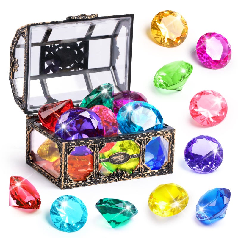DISHIO Diving Gem Pool Toy 10PCS DISHIO Big Colorful Diamond Diving Toy with Treasure Box Chest Pirate Pool Toys for Kids Toddlers Underwater Sinking Dive Gemstone for Swimming Bath Birthday Party Decoration - Image 1
