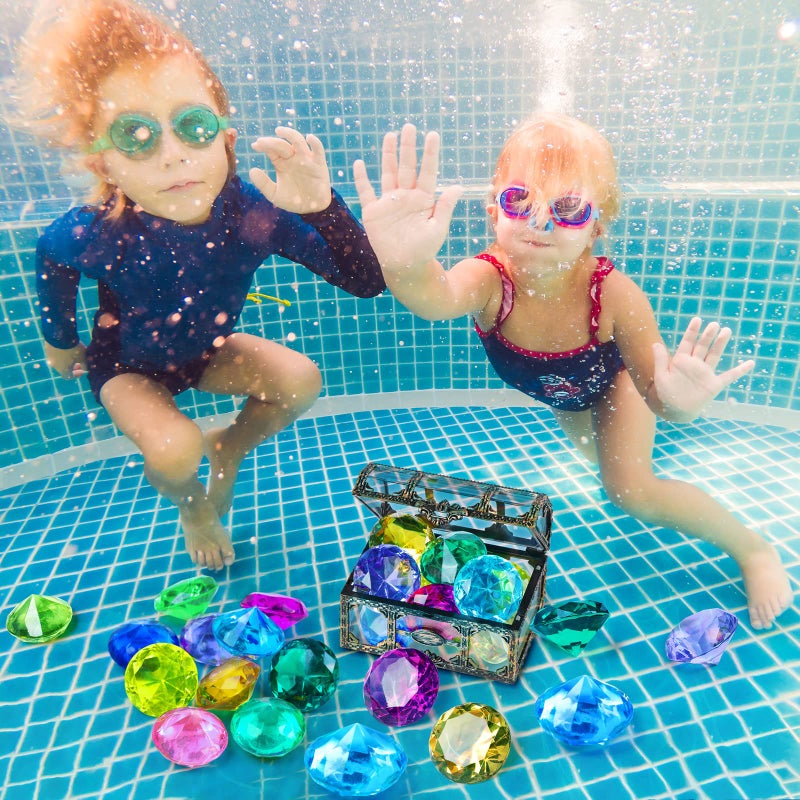 DISHIO Diving Gem Pool Toy 10PCS DISHIO Big Colorful Diamond Diving Toy with Treasure Box Chest Pirate Pool Toys for Kids Toddlers Underwater Sinking Dive Gemstone for Swimming Bath Birthday Party Decoration - Image 3