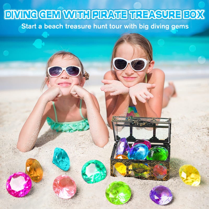 DISHIO Diving Gem Pool Toy 10PCS DISHIO Big Colorful Diamond Diving Toy with Treasure Box Chest Pirate Pool Toys for Kids Toddlers Underwater Sinking Dive Gemstone for Swimming Bath Birthday Party Decoration - Image 5