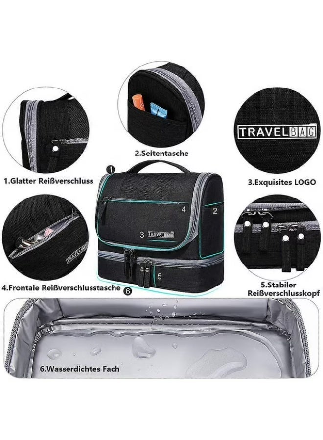 Large hanging toiletry bag for travel camping, men's toiletry bag, women's cosmetic bag, toiletry bag for hanging with carrying handle with hook (Black) - Image 5