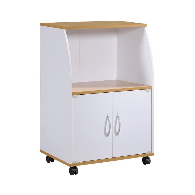 MINI MICROWAVE CART WITH TWO DOORS AND SHELF FOR STORAGE WHITE