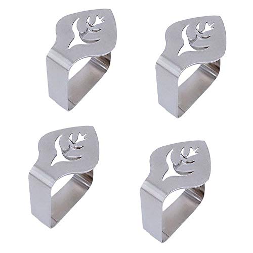 Aliotech Aliotech 4pcs Leaf Shape Stainless Steel Silver Thickened Strong Cloth Clip Tablecloth Clamp Holder Table Cover Clamps Table Cloth Holder Table Cloth Clips Holder for Outdoor and Indoor 