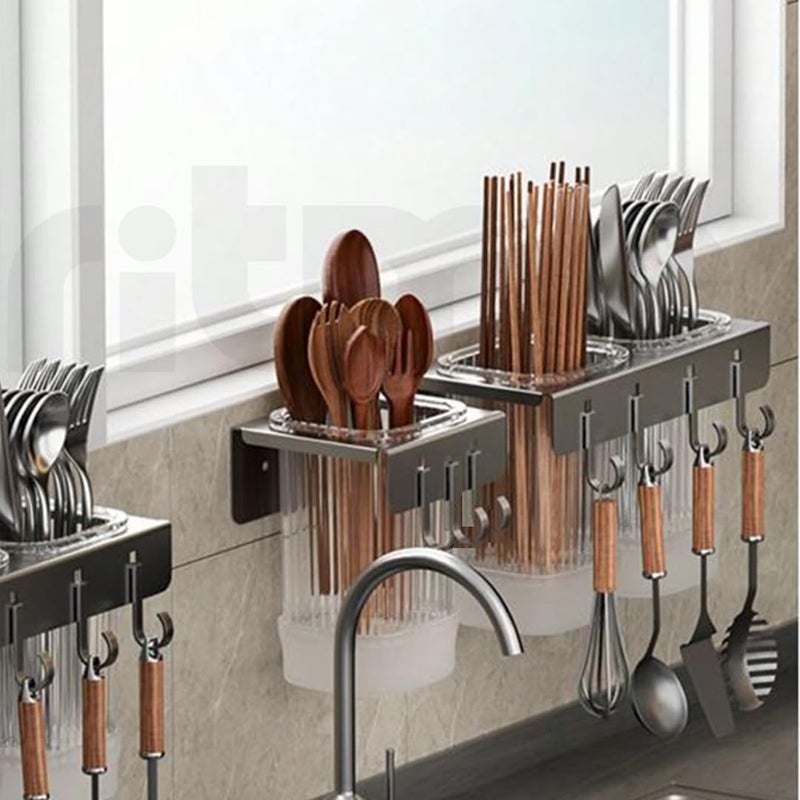 Ritmo Drain chopsticks holder Brush holder for bathroom Makeup brush holder wallmounted utensil Box kitchen cutlery storage box with hook 3 Container - Image 5