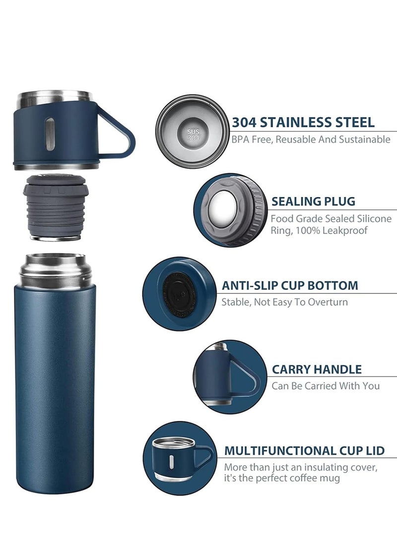 JAJEEK 500ml Stainless Steel Vacuum Thermos Flask with Silicone Handle – Insulated Water Bottle with 2 Stainless Steel Cups Set for Hot & Cold Outdoor Travel | Gift Box (2 PACK, BLUE) – Perfect for Hiking, Camping, and Travel  - Image 3