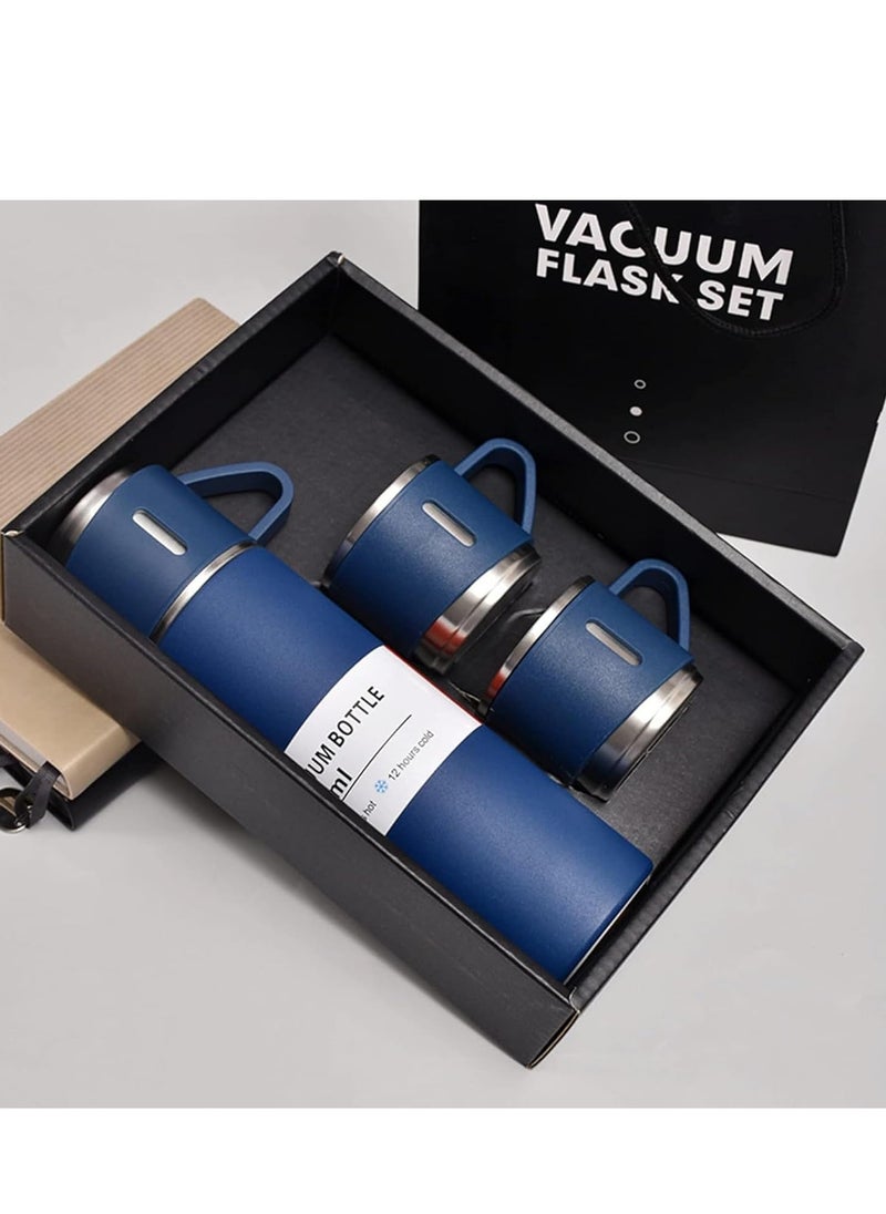 JAJEEK 500ml Stainless Steel Vacuum Thermos Flask with Silicone Handle – Insulated Water Bottle with 2 Stainless Steel Cups Set for Hot & Cold Outdoor Travel | Gift Box (2 PACK, BLUE) – Perfect for Hiking, Camping, and Travel  - Image 2