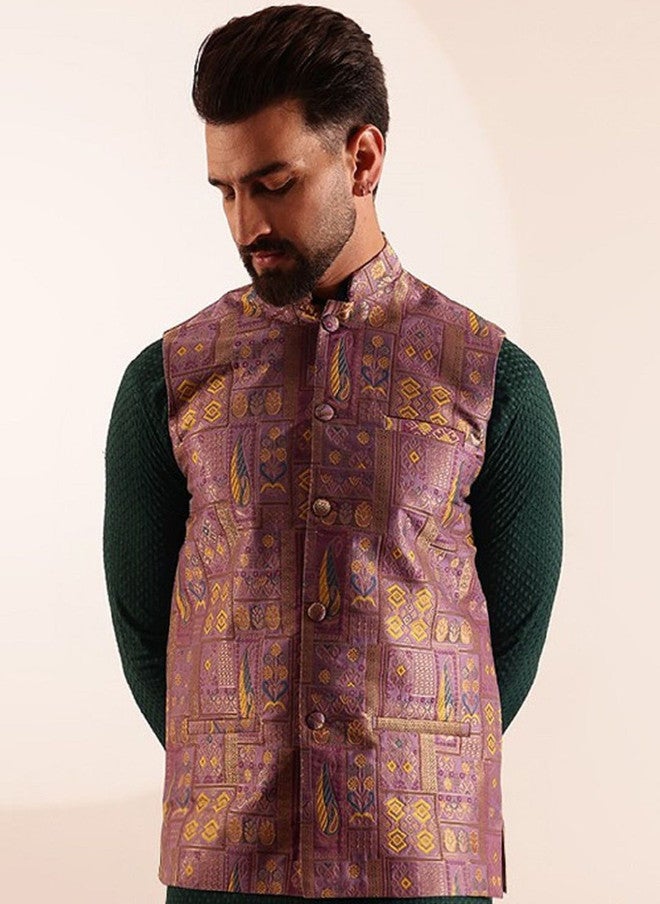 SOJANYA Geometric Design Brocade Nehru Jacket - Image 1