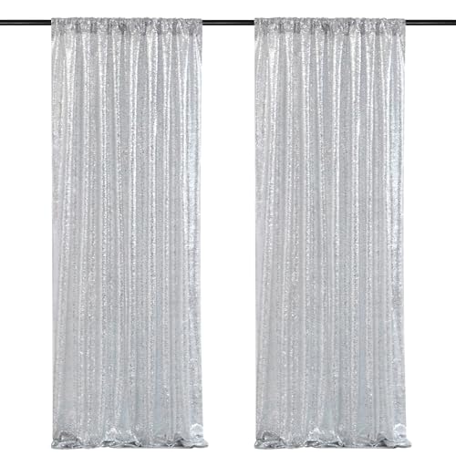 SoarDream Silver Backdrop Curtains 2 Pieces 2FTx8FT Sequin Backdrop Decor for Party Wedding Christmas Background - Image 1