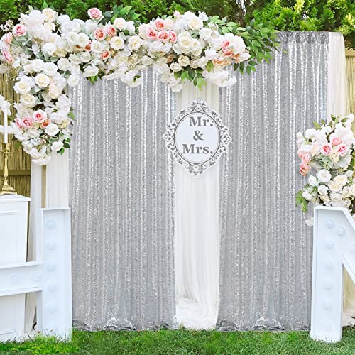 SoarDream Silver Backdrop Curtains 2 Pieces 2FTx8FT Sequin Backdrop Decor for Party Wedding Christmas Background - Image 5