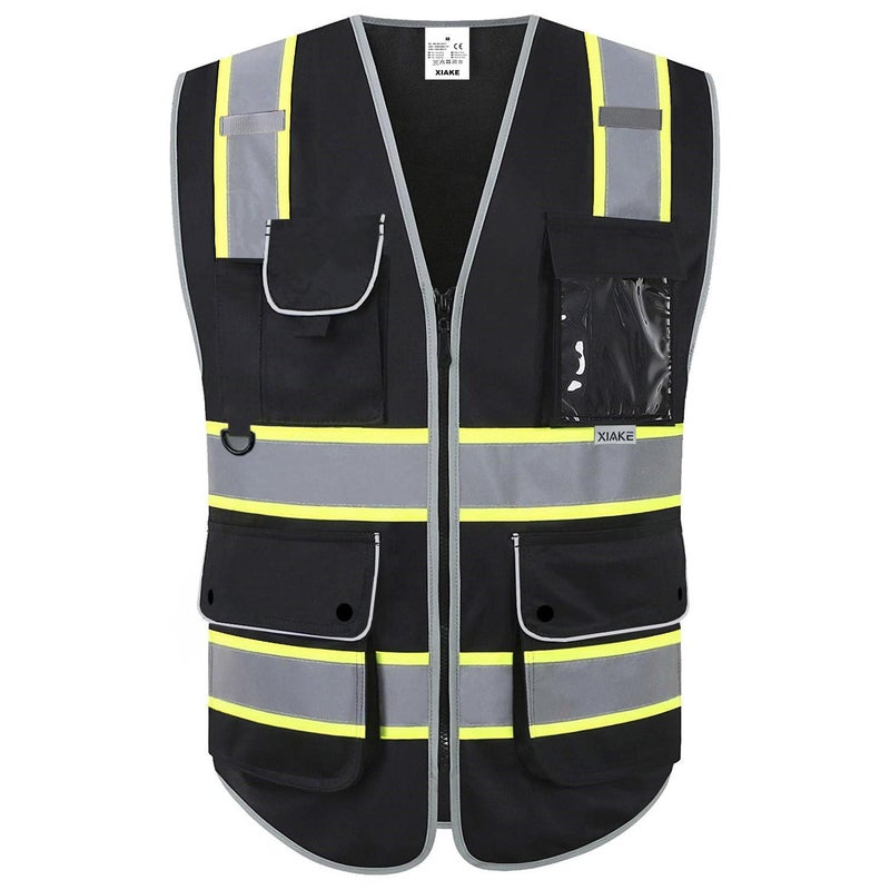 XIAKE 8 Pockets High Visibility Class 2 Reflective Safety Vest for Men & Women with 2 Inch Dual Tone Strips,Black(X-Large,Black Dual Tone) - Image 4
