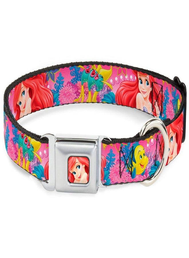 Buckle Down Buckle-Down Seatbelt Buckle Dog Collar - Ariel/Flounder/Fish Trio Poses Pinks - 1" Wide - Fits 11-17" Neck - Medium - Image 1
