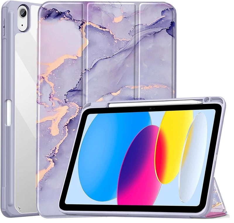 ProElite Case Cover for Apple iPad (A16) 11th/10th Generation (2025/2022), Transparent case Cover with Pencil Holder for iPad 11th/10th Gen 2025/2022, Marble Purple - Image 1