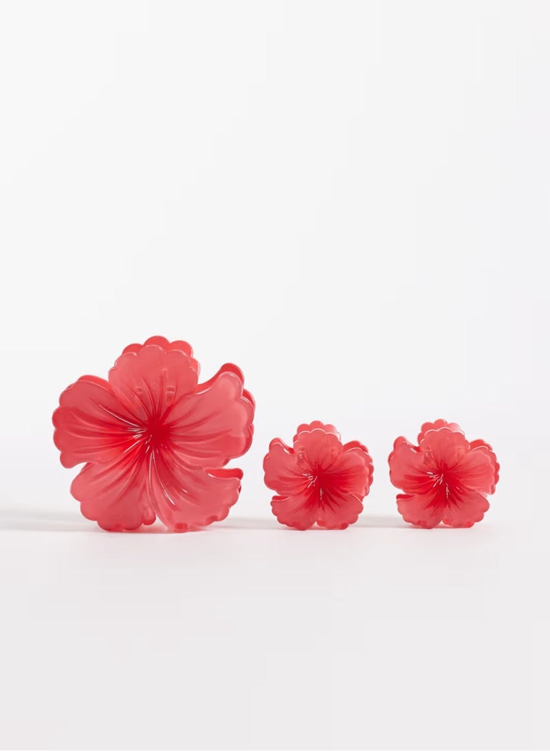 Beautify DesignB London pack of 3 hibiscus flower hair claw clips in fushia pink - Image 1