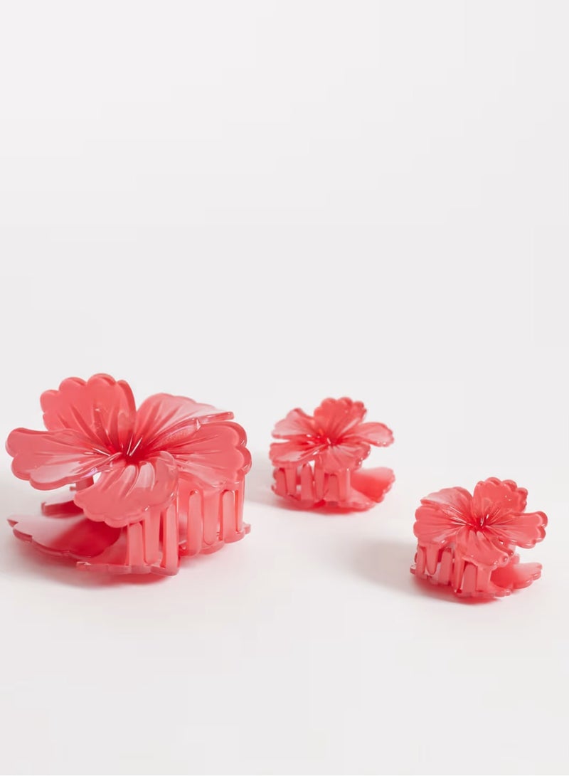 Beautify DesignB London pack of 3 hibiscus flower hair claw clips in fushia pink - Image 2