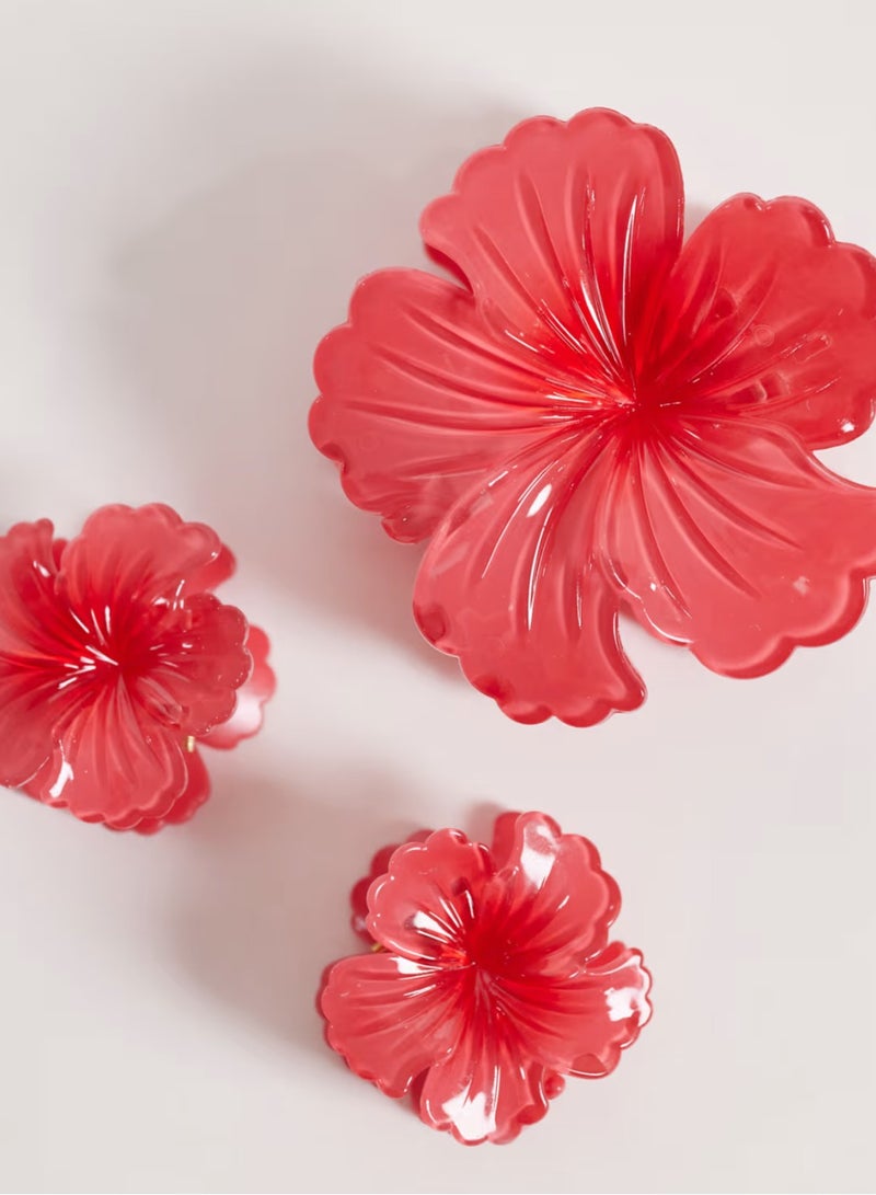 Beautify DesignB London pack of 3 hibiscus flower hair claw clips in fushia pink - Image 3