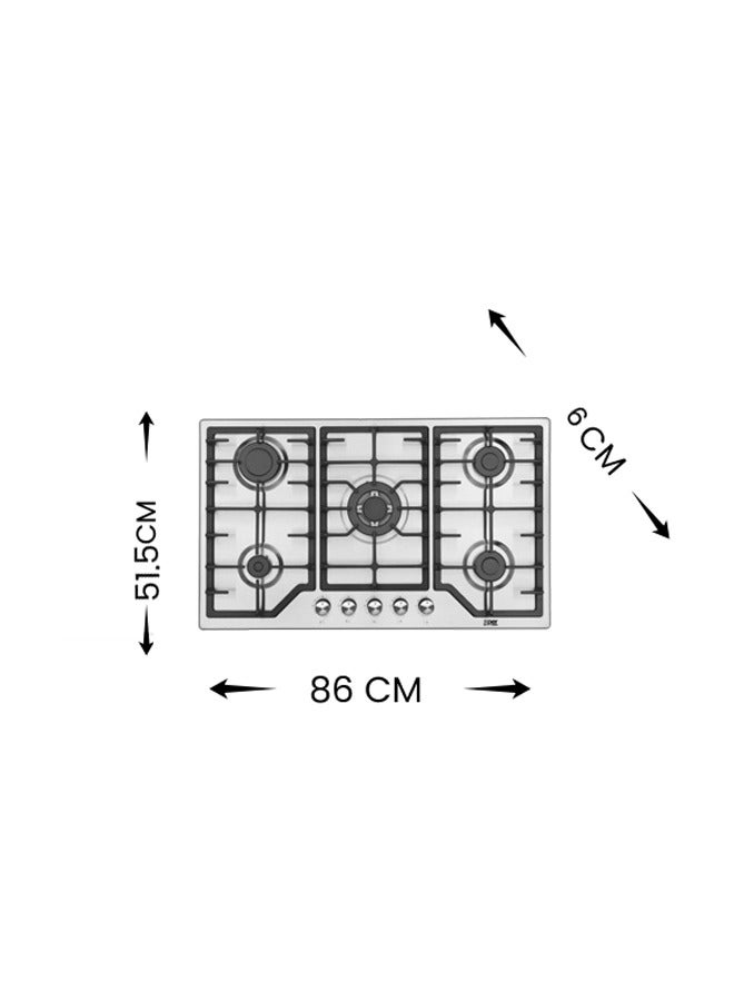 XPER Built-in Gas Hob - 86 cm - 5 Burners - Turkish -Steel - XPBH90ENG - Image 3