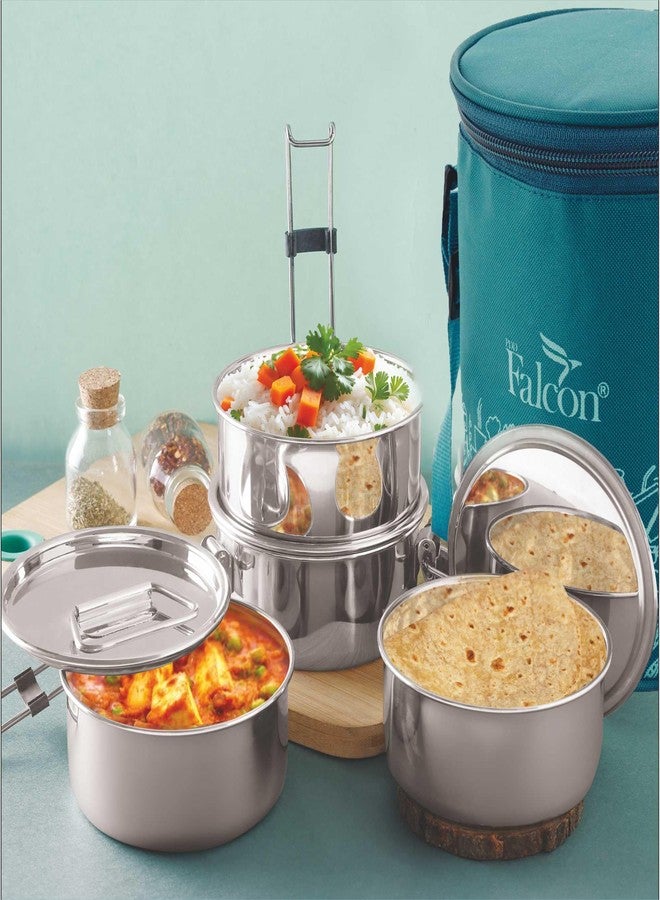 PDDFALCON Royal Lunch Box Stainless Steel Lunch Box Set,Airtight Lids,100% Leak-Proof, BIS Certified, Jindal Seal & Made in India Portable, Includes Carry Bag,(Royal Mega with Bag 1500ml (Sea Green) - Image 1
