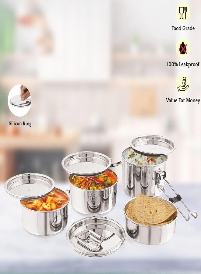 PDDFALCON Royal Lunch Box Stainless Steel Lunch Box Set,Airtight Lids,100% Leak-Proof, BIS Certified, Jindal Seal & Made in India Portable, Includes Carry Bag,(Royal Mega with Bag 1500ml (Sea Green) - Image 3
