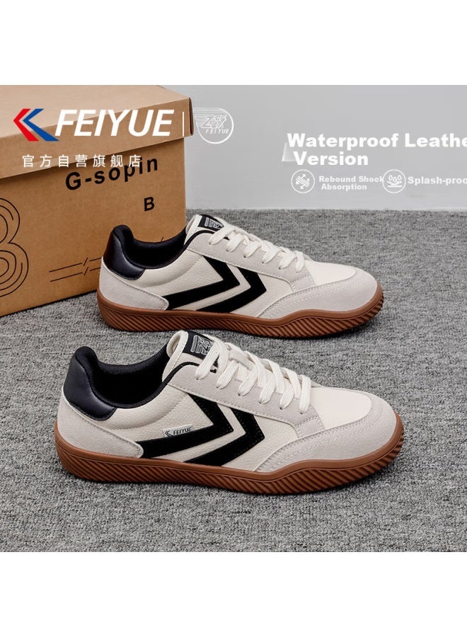 Feiyue Men's Shoes, Training Shoes For Men, New Winter Style With Leather Upper, Thickened Warm Casual Shoes, Couple Style, Beige-gray Size 42 - Image 1