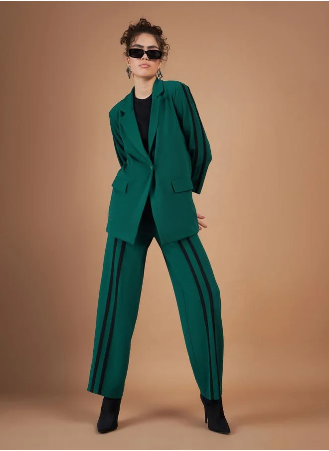 SASSAFRAS Contrast Tape Blazer & Straight Pants Co-Ord by Styli