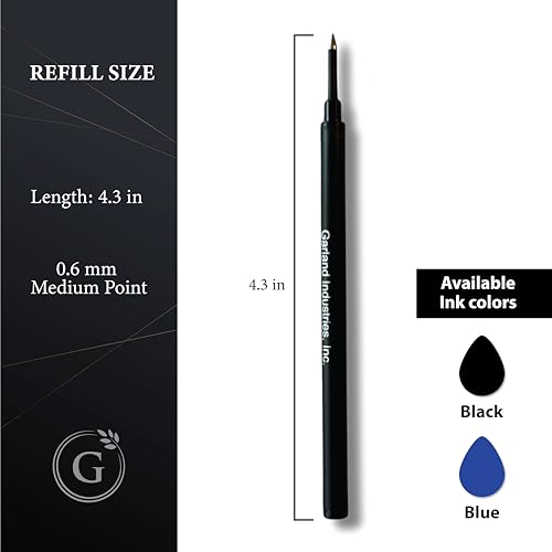 Garland Safety Ceramic Rollerball Refill, Stainless Steel Tip, 0.6mm Medium Point, Smooth Writing German Ink, Schmidt 888 Size, 3 Pack (Black) - Image 2