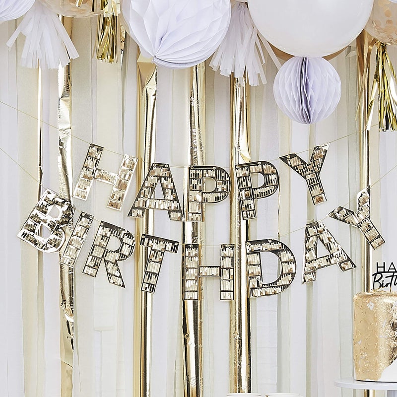 Ginger Ray Gold Fringe Happy Birthday Banner - Image 1