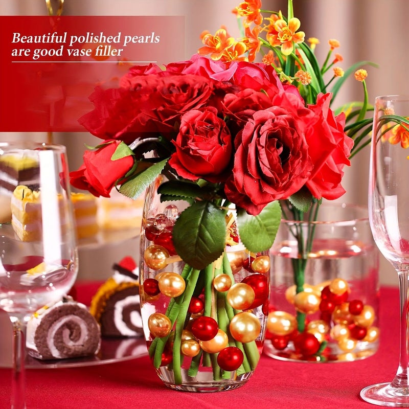 192 Pcs Red And White Holeless Artificial Pearl Vase Fillers For Wedding Home Decor - Image 4