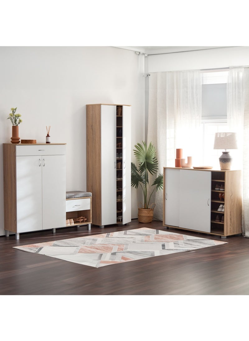 Capri 33-Pair Tall Shoe Cabinet 37x190x60 cm - 2 doors,10 shelves , Engineered Wood With Foil Veneer