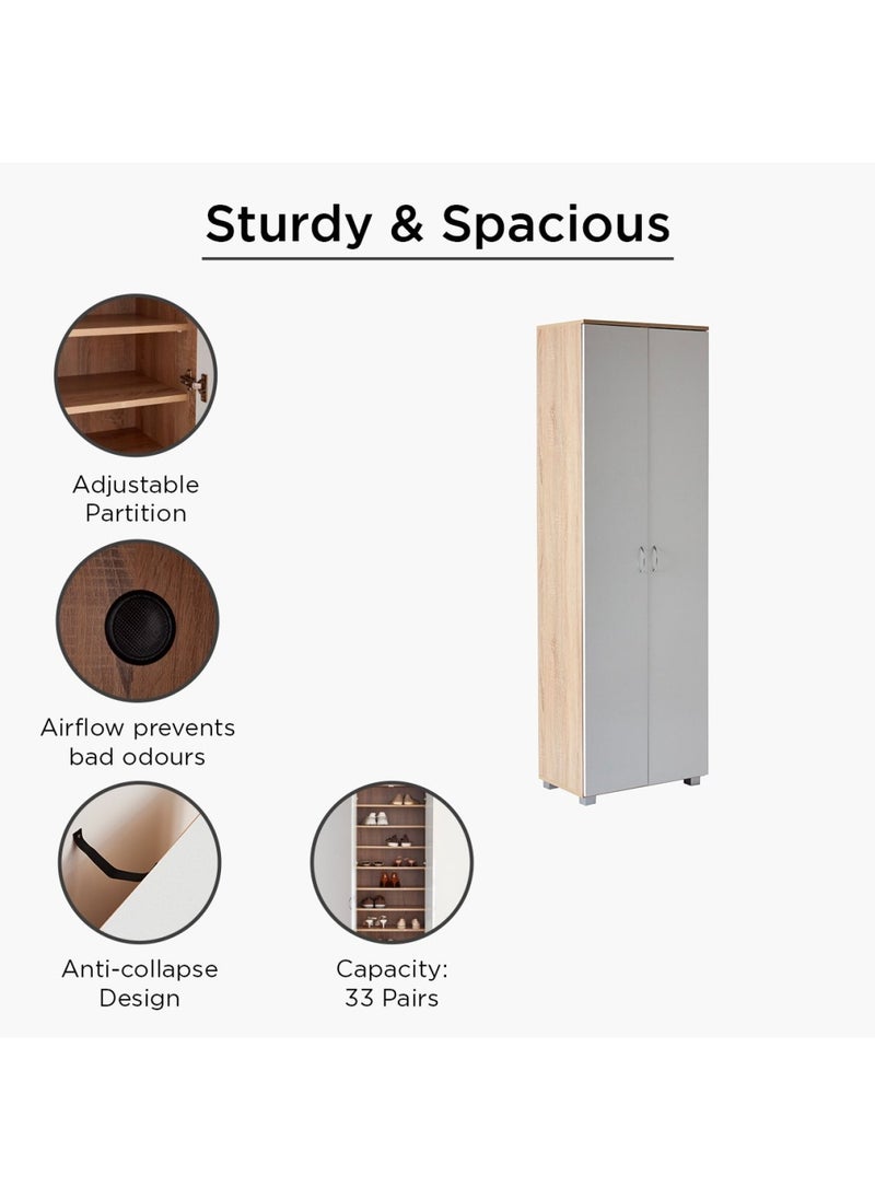 Home Box Capri 33-Pair Tall Shoe Cabinet 37x190x60 cm - 2 doors,10 shelves , Engineered Wood With Foil Veneer  - Image 2