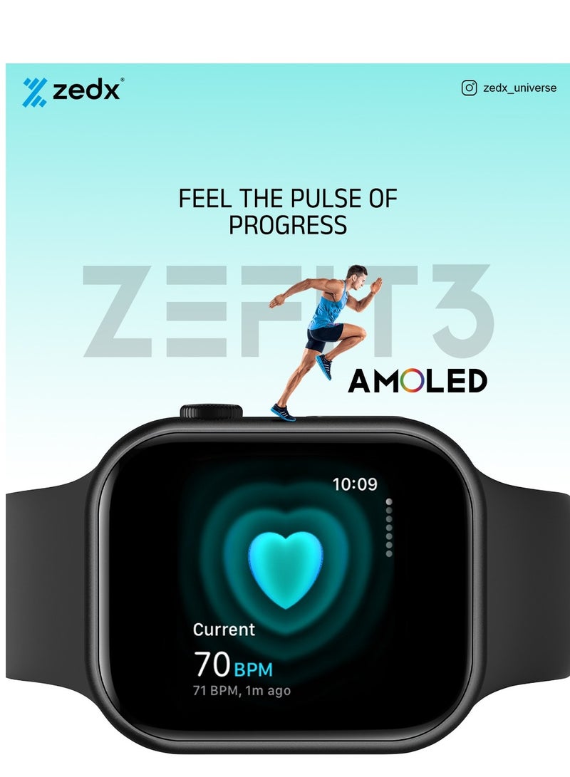 ZedX Zefit 3 AMOLED Smartwatch – Full Screen, Fitness & Health Tracking, Multi-Function - Image 1