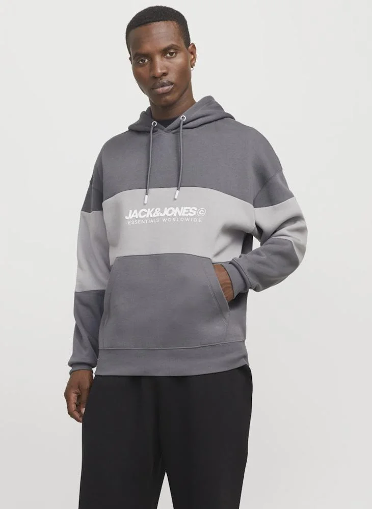 JACK & JONES Graphic Print Pocket Detait Pull Over Hoodie