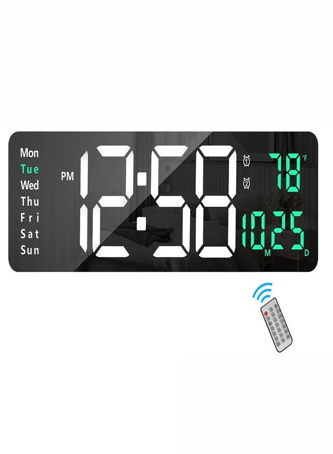 CARTIFY Digital Alarm Wall Clock Large Display, 16.2 Inch Large Wall LED Digital with Remote Control/Automatic Brightness Dimmer Big Clock with Date Week Temperature (Green) - Image 1