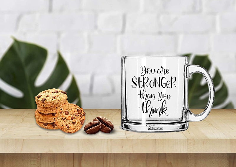 TONKWALAS You are Stronger Than You Think Printed Transparent Glass Coffee and Tea Mug Inspirational Quote Gifts (325 ml) - Image 2