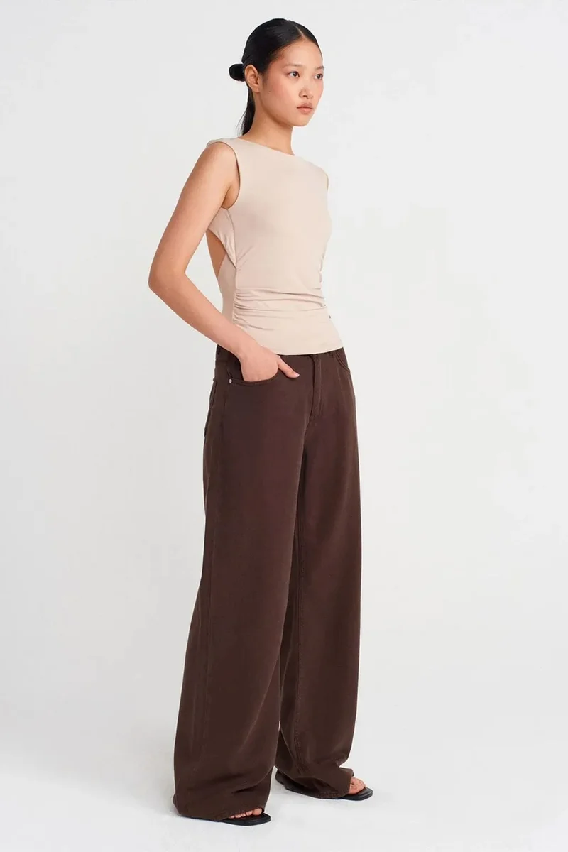 Dilvin Beige Natural DILVIN Women's Slim-fit Cut-out Crop Blouse for Women | Best Price UAE