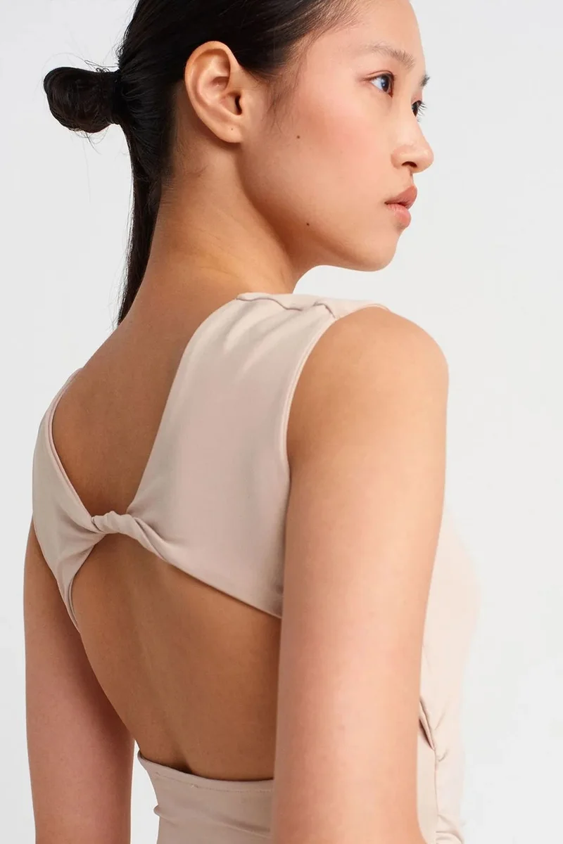 Dilvin Beige Natural DILVIN Women's Slim-fit Cut-out Crop Blouse for Women | Best Price UAE