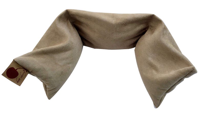 Hot Cherry Neck Wrap Tan Ultra Suede Cherry Pit-Stone Pillow, Microwavable Hot/Cold Compress, Sustainable Moist Heat Pack, Shoulder Pain Relief, Washable, Spa - Image 3