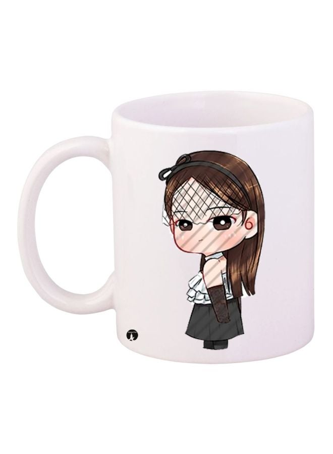 RYN Anime Printed Coffee Mug White/Brown/Grey 11ounce