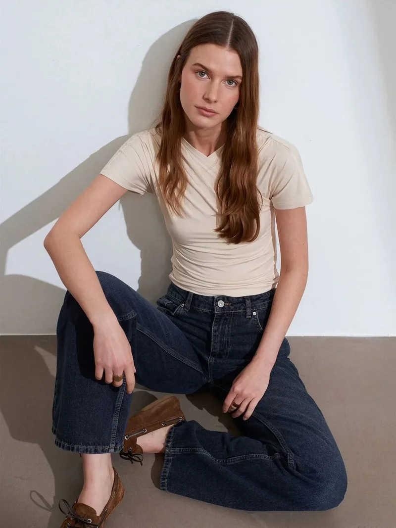 ديلفين Dilvin Slim Fit V-Neck Jersey Blouse